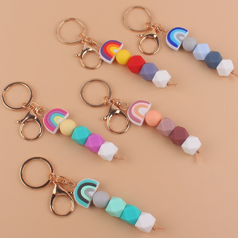 Wholesale Cartoon Rainbow Silicone Handmade Beaded Keychain